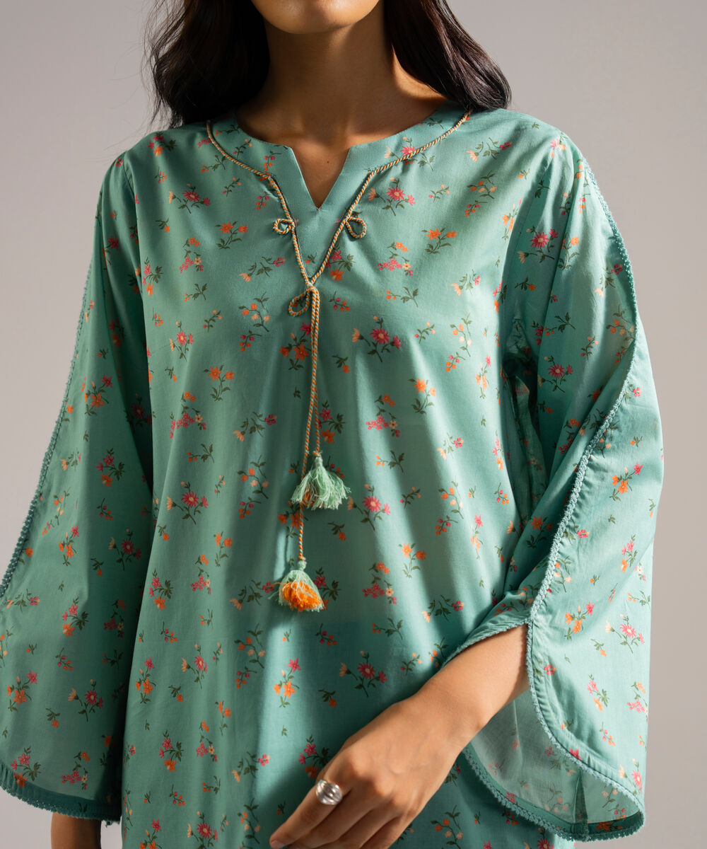 Women's RTW Lawn Printed Green  Straight Shirt