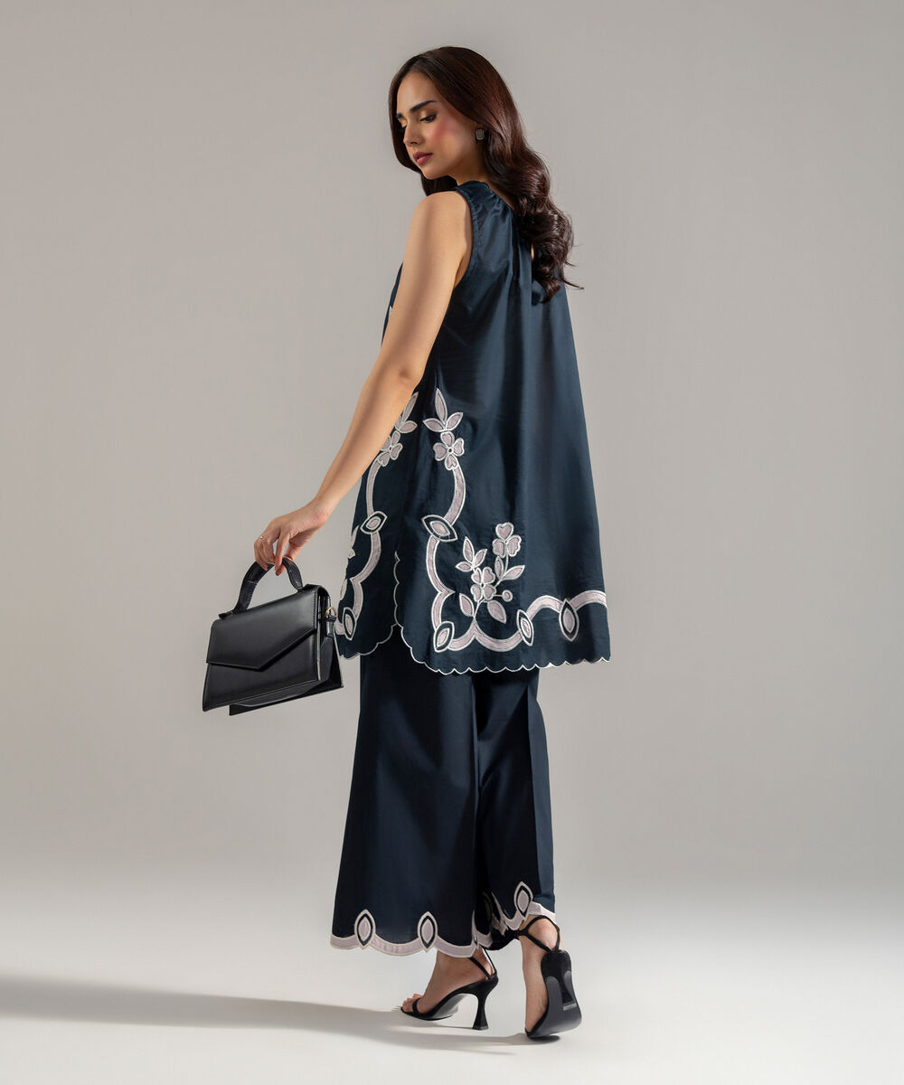 Women's RTW Lawn Solid Embroidered Black 3 Piece Suit