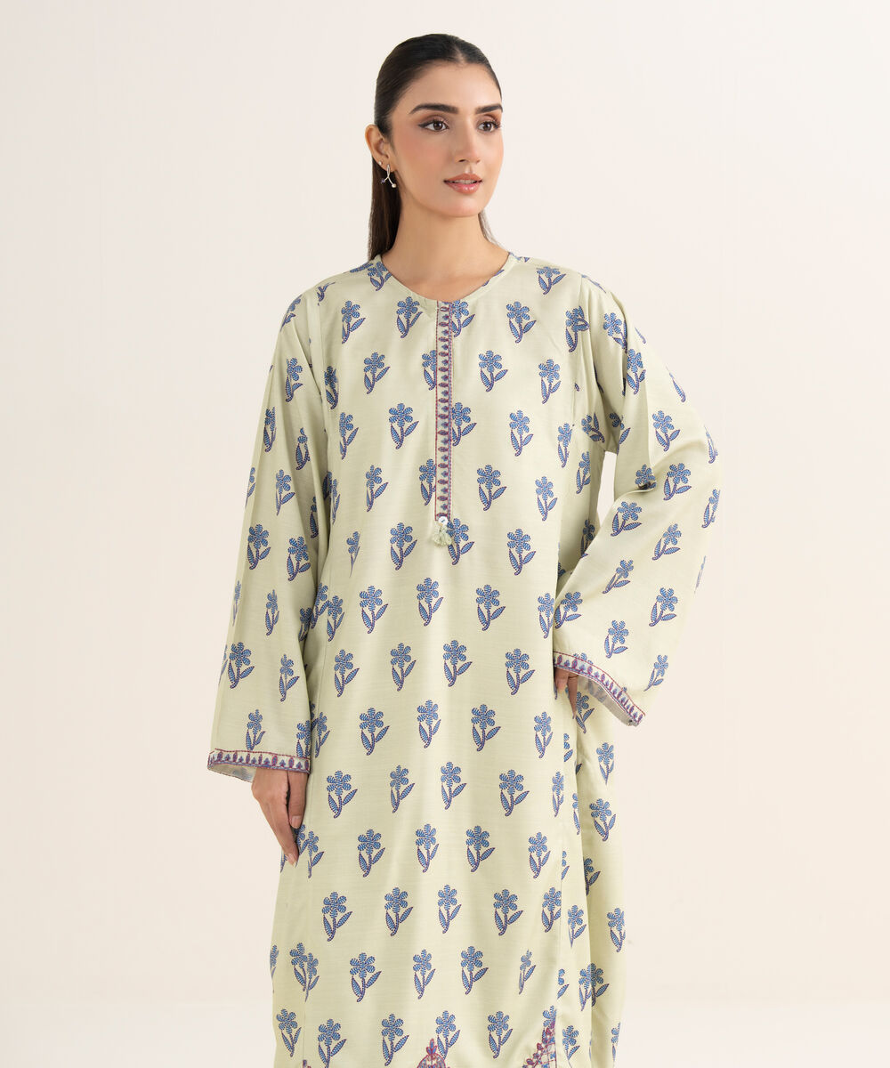 Women's RTW Herringbone Embroidered Mint Green A-Line Shirt