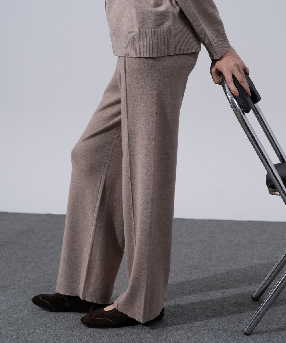 Women's Western Wear Melange Effect Off Brown Pull-On Knit Trousers