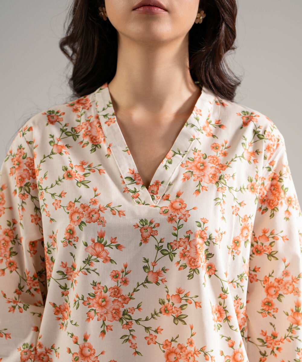 Women's RTW Lawn Printed Off White Straight Shirt