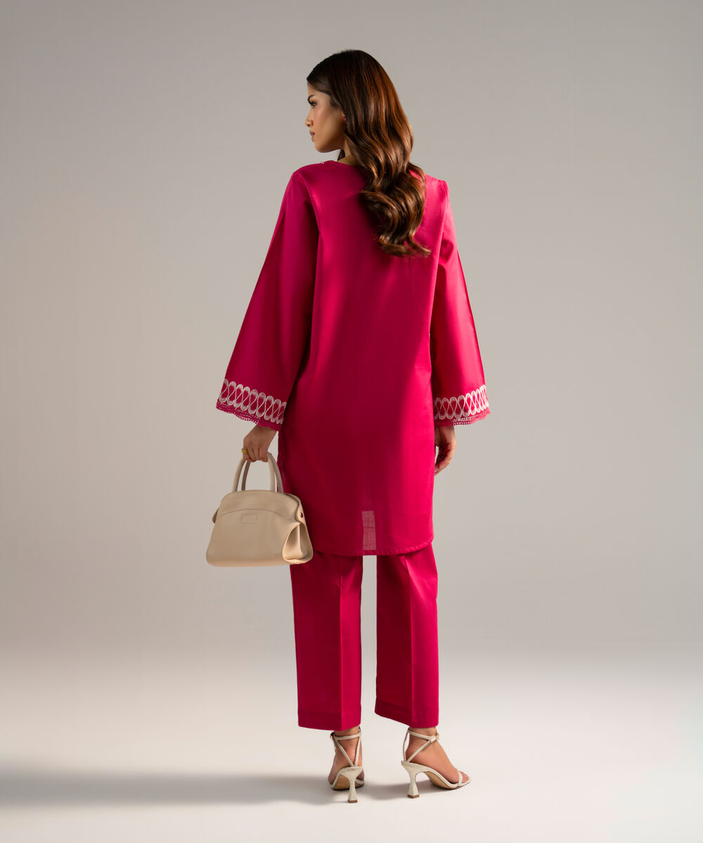 Women's RTW Crosshatch Embroidered Pink Straight Shirt