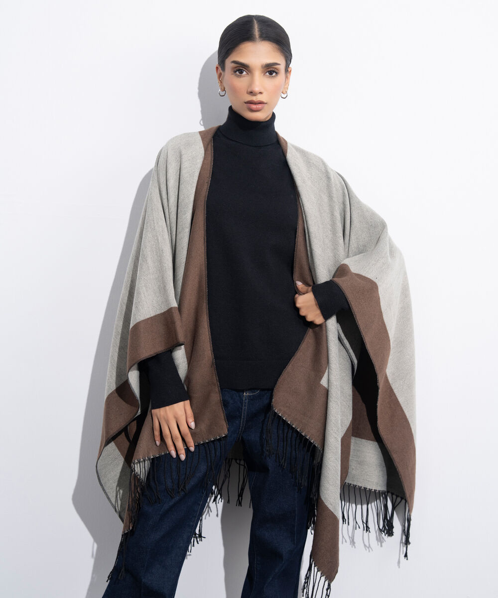 Women's Western Wear Brown & Off White Cape Shawl
