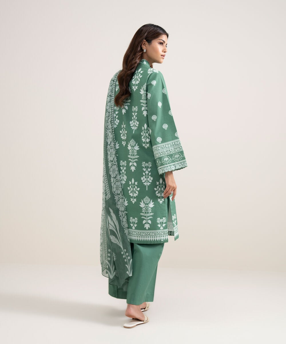 Women's Unstitched Lawn Printed Green 3 Piece Suit