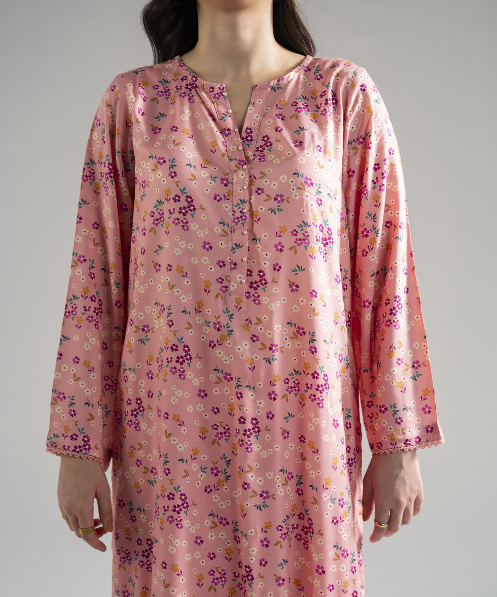Women's RTW Arabic Lawn Printed Pink 2 Piece Suit