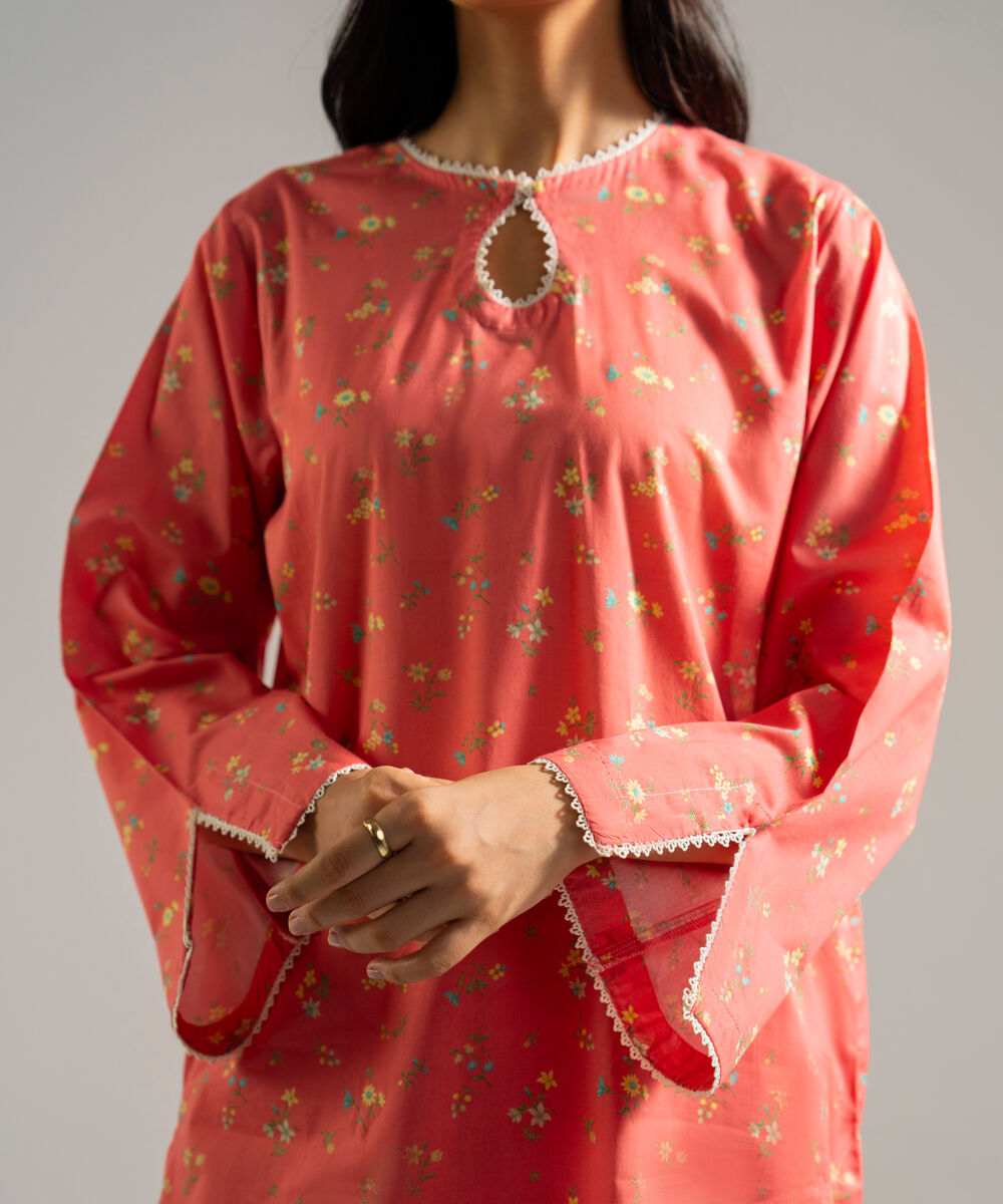Women's RTW Lawn Printed Pink  Straight Shirt