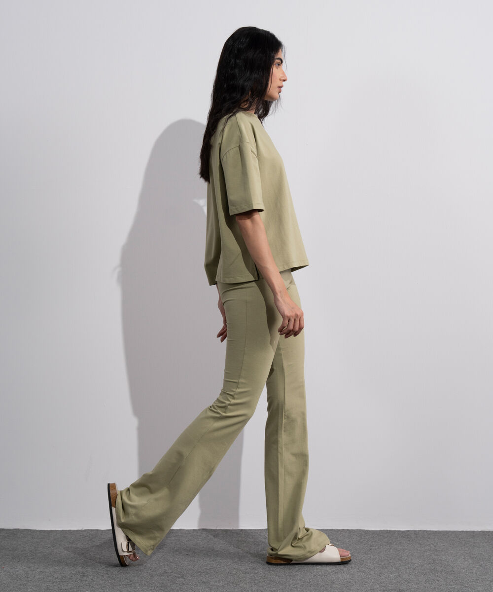 Women's Slate green Stretchy Flared Trousers
