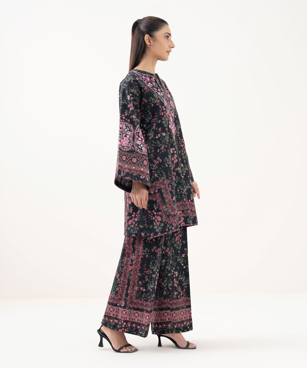 Women's Unstitched Lawn Embroidered Black 2 Piece Suit