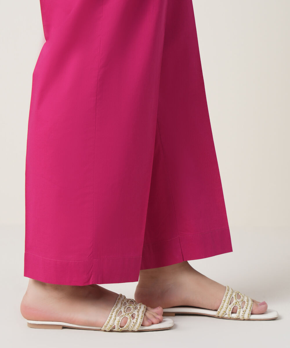 Women's RTW Cambric Pink Solid Trousers