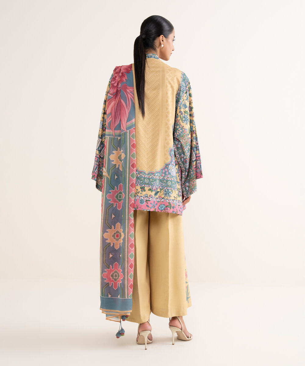 Women's Unstitched Lawn Embroidered Yellow Three Piece Suit