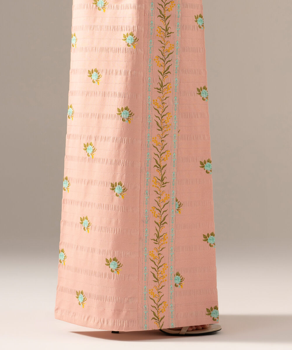 Women's RTW Seersucker Printed Pink Flared Pants