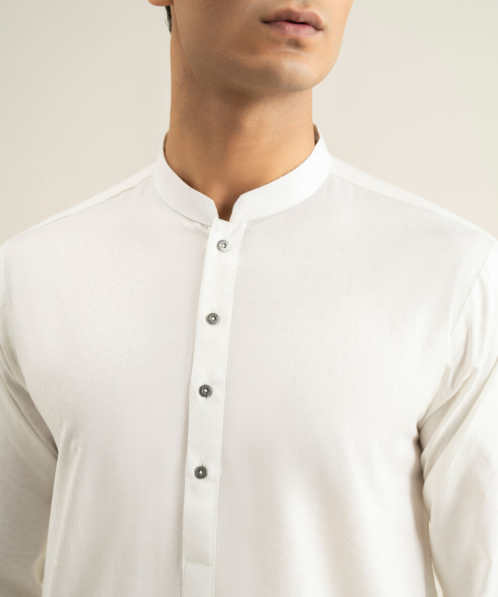 Men's ash white Cotton Jacquard Kurta