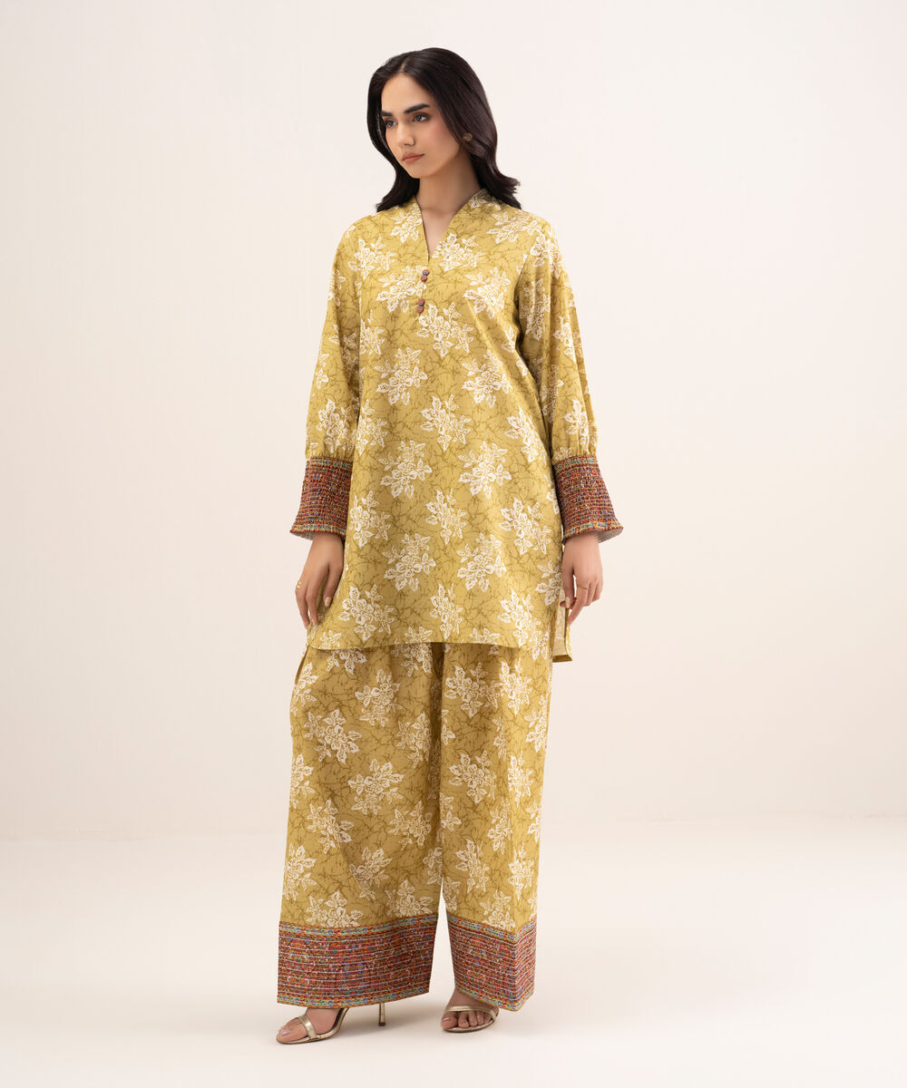 Women's Unstitched Lawn Printed Yellow 2 Piece Suit