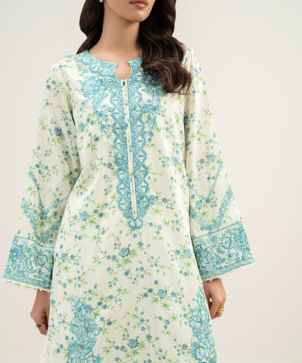 Women's RTW Lawn Embroidered Off White 3 Piece Suit