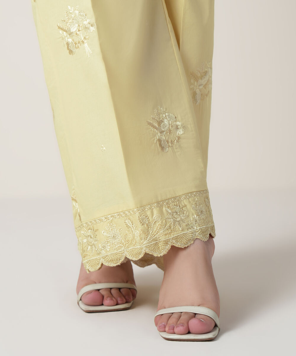 Women's RTW Cambric Off White Embroidered Trousers