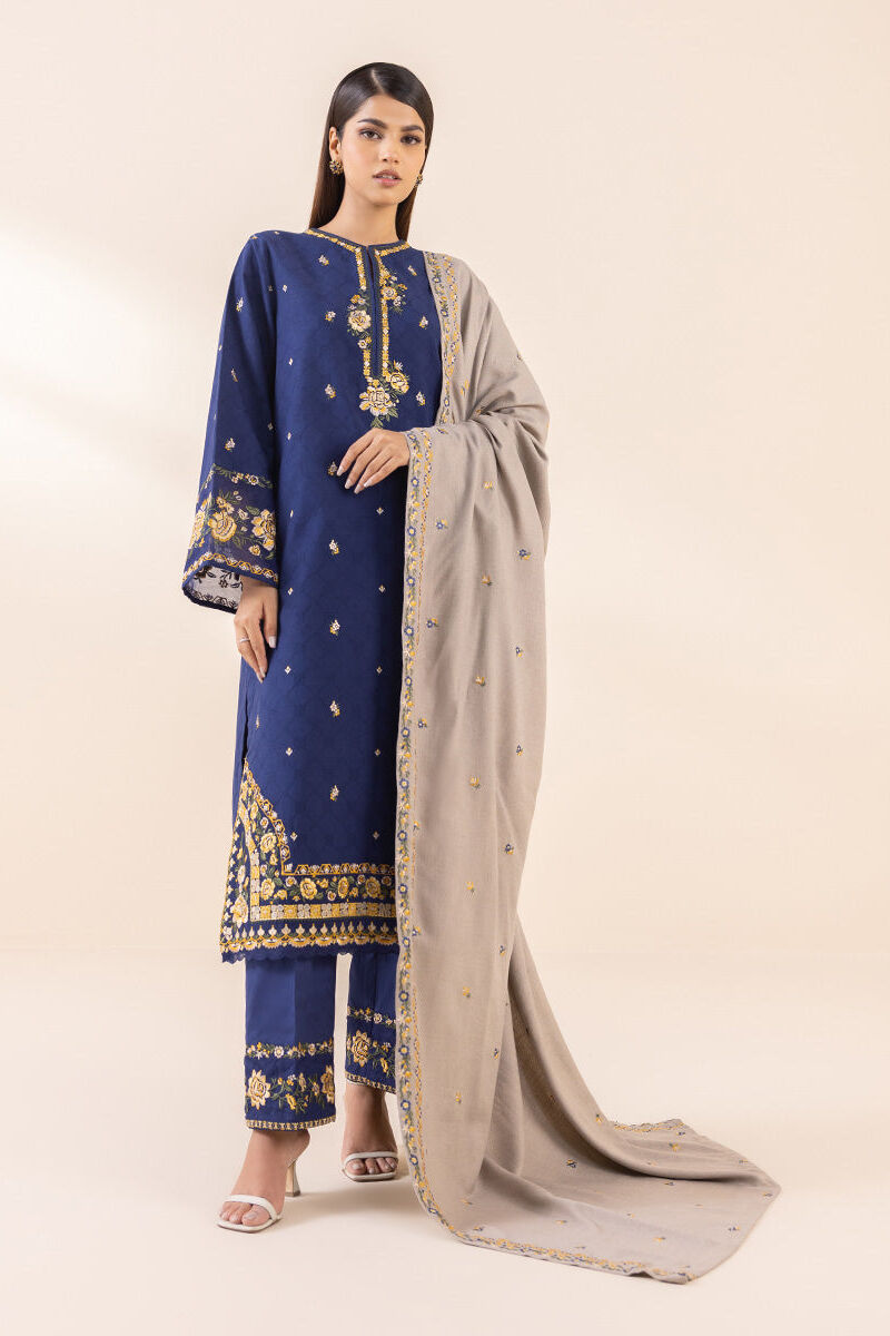 3 Piece - Embroidered Cotton Jacquard Suit