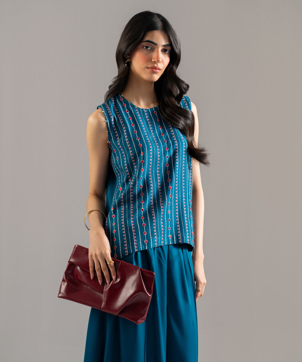 Women's RTW Bedford Solid Embroidered Teal Straight Shirt