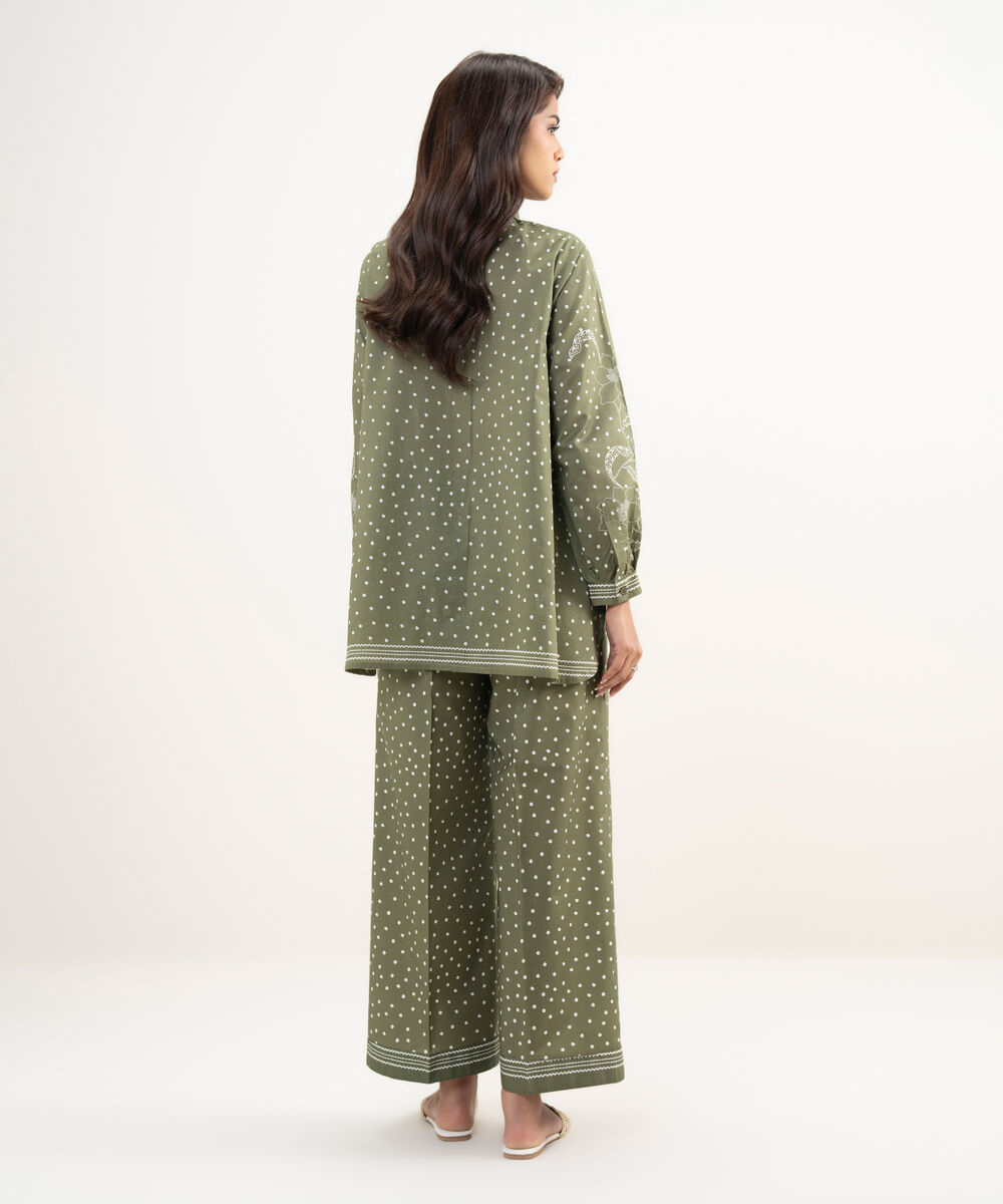 Women's RTW Lawn Printed Green Straight Shirt