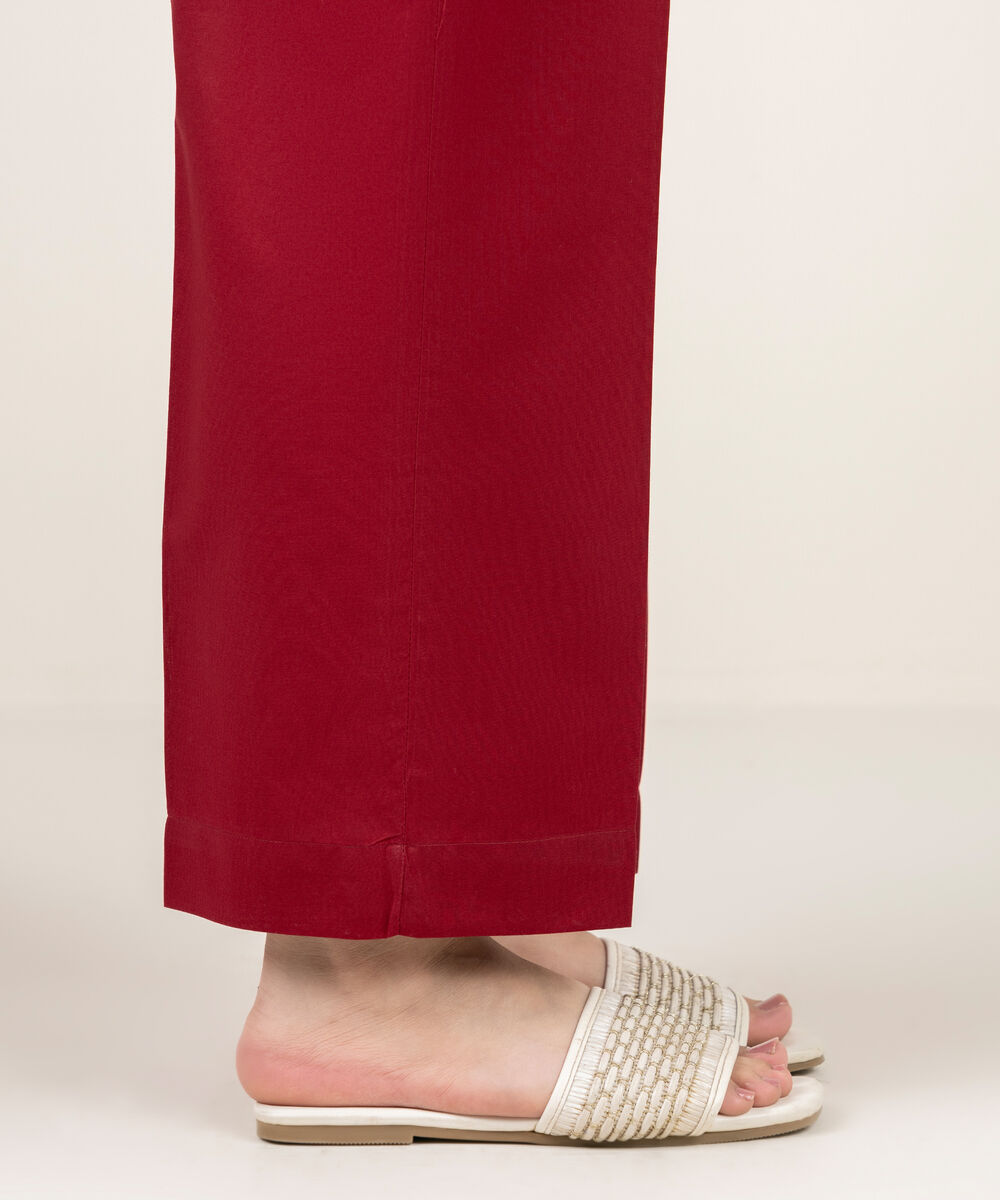 Women's RTW Cambric Solid Red Straight Pants