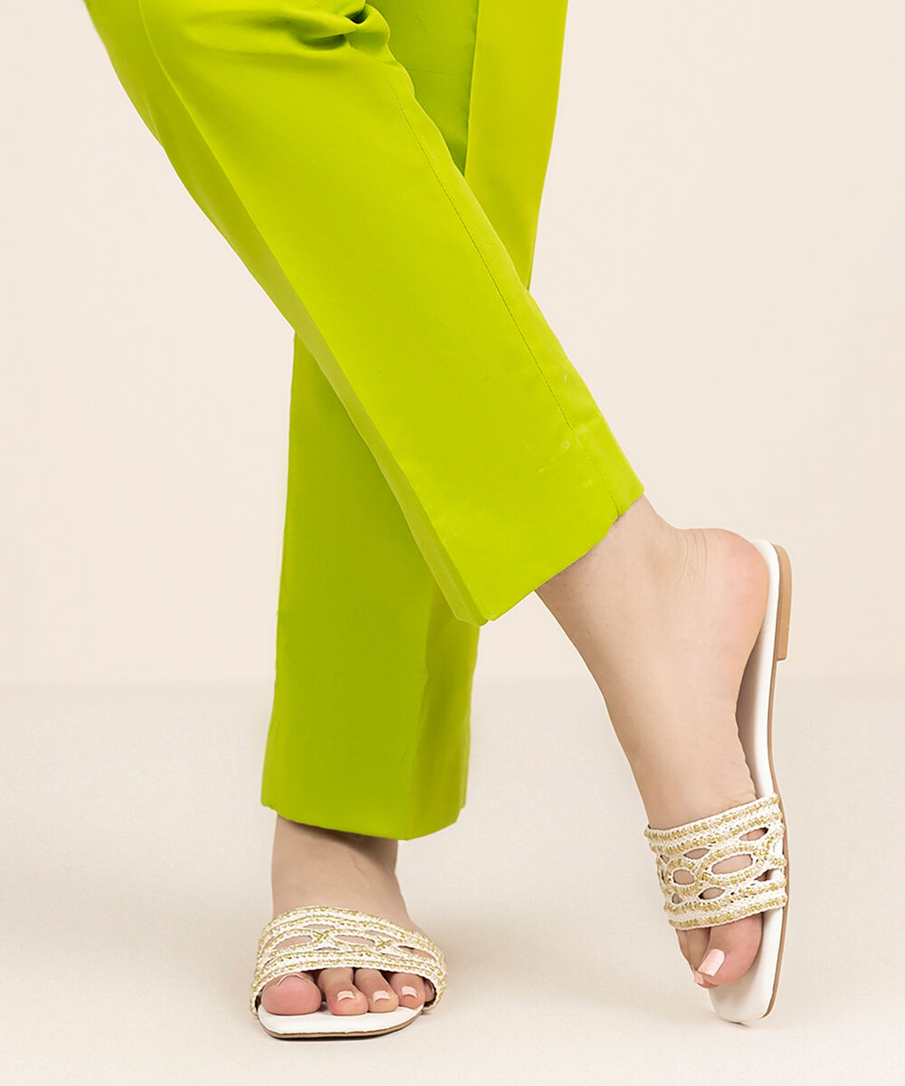 Women's Unstitched Cotton Printed Green Trousers Fabric