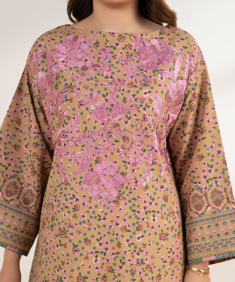 Women's Unstitched Cotton Embroidered Multi 3 Piece Suit