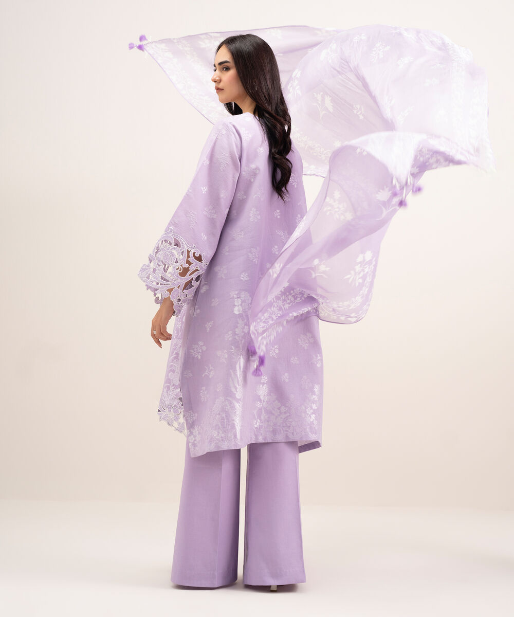 Women's Unstitched Extra Weft Jacquard Embroidered Purple 3 Piece Suit