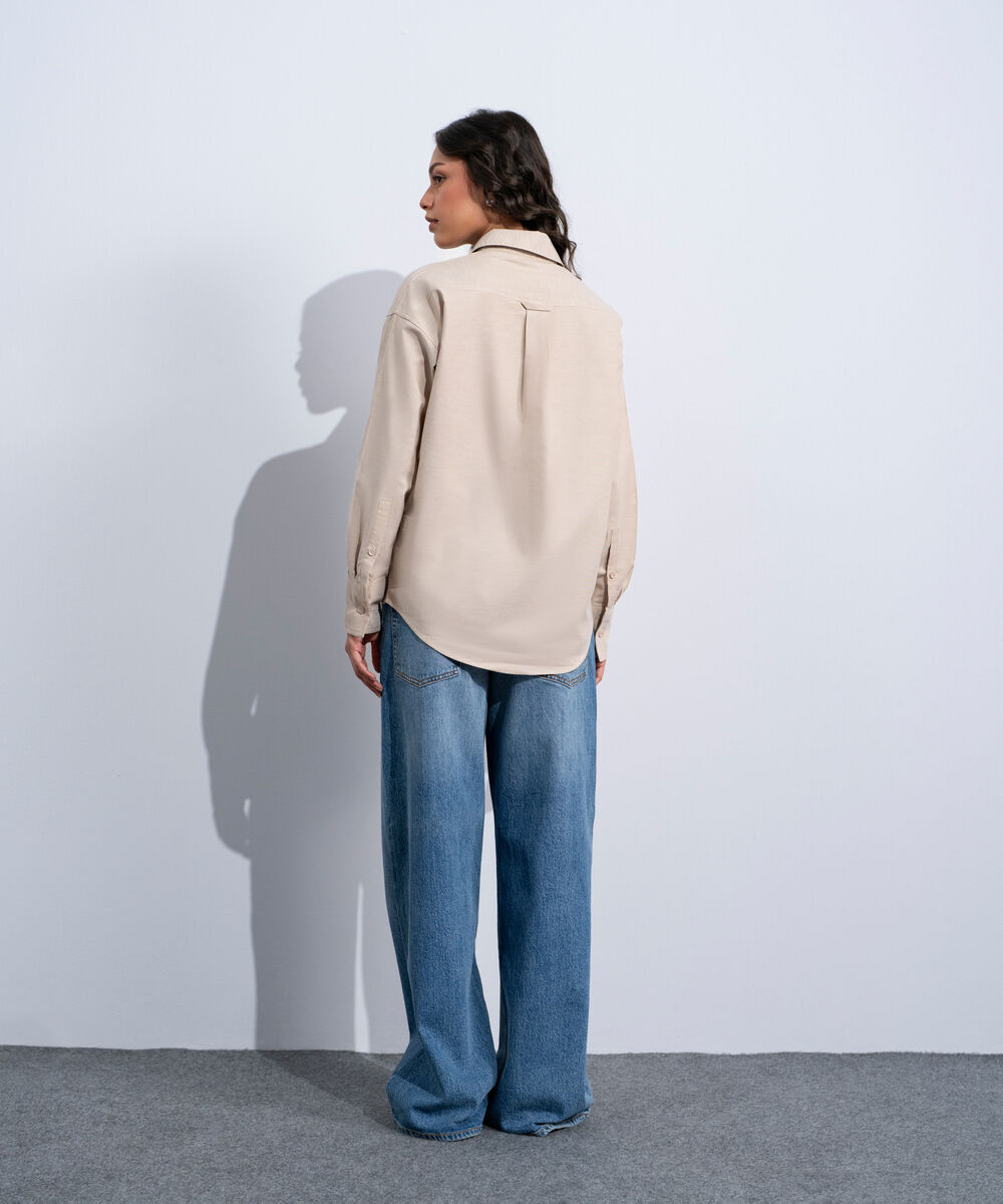 Women's Western Khaki Button Through Oxford Shirt