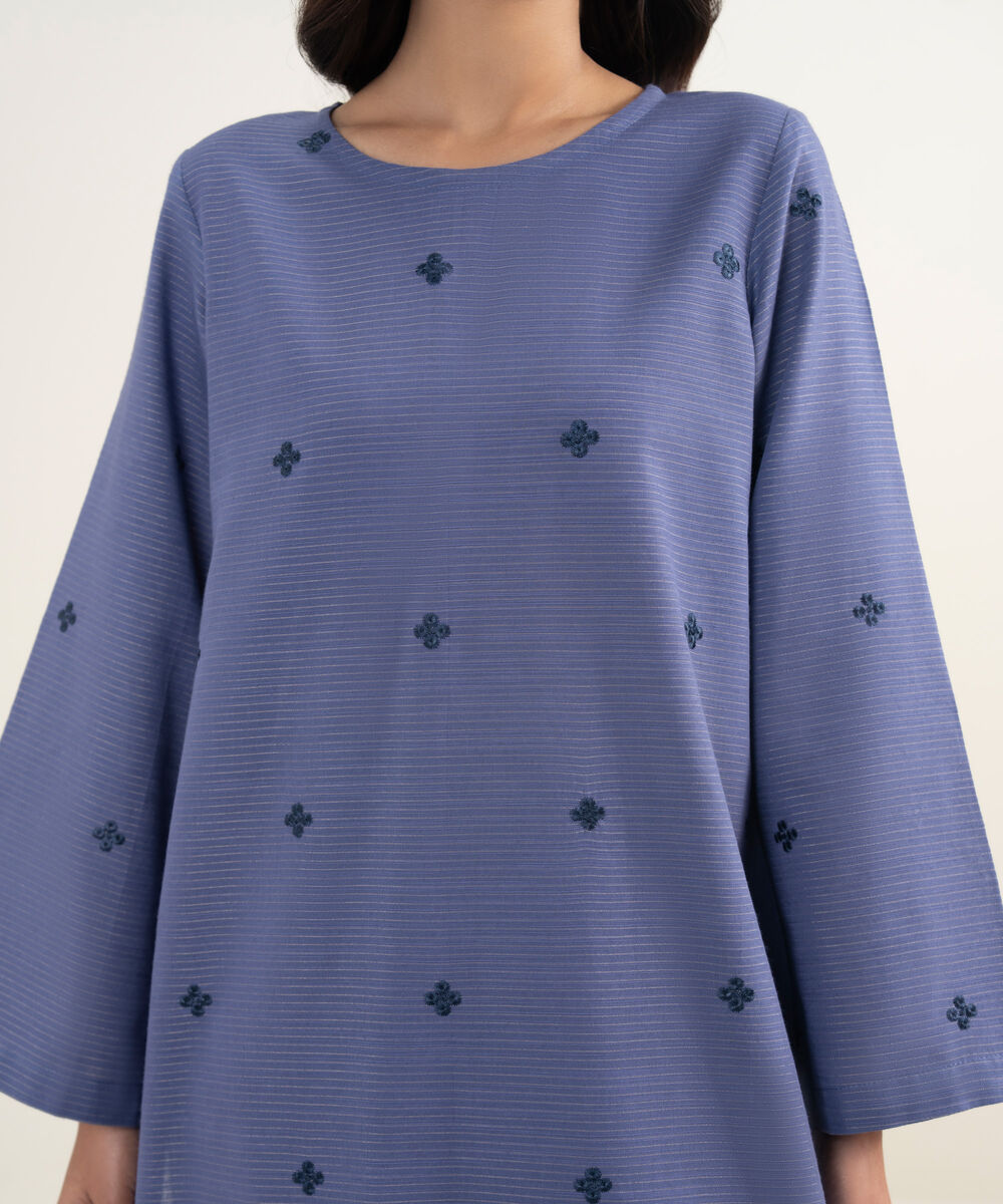 Women's Unstitched Zari Khaddar Blue 3 Piece Suit