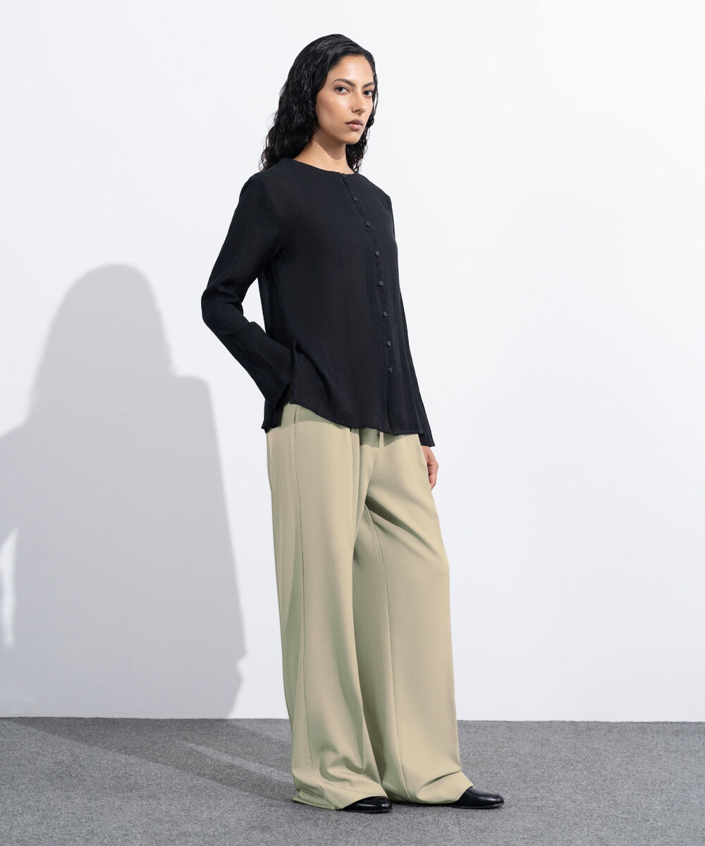 Women's Western Wear Black Regular-Fit Textured Top