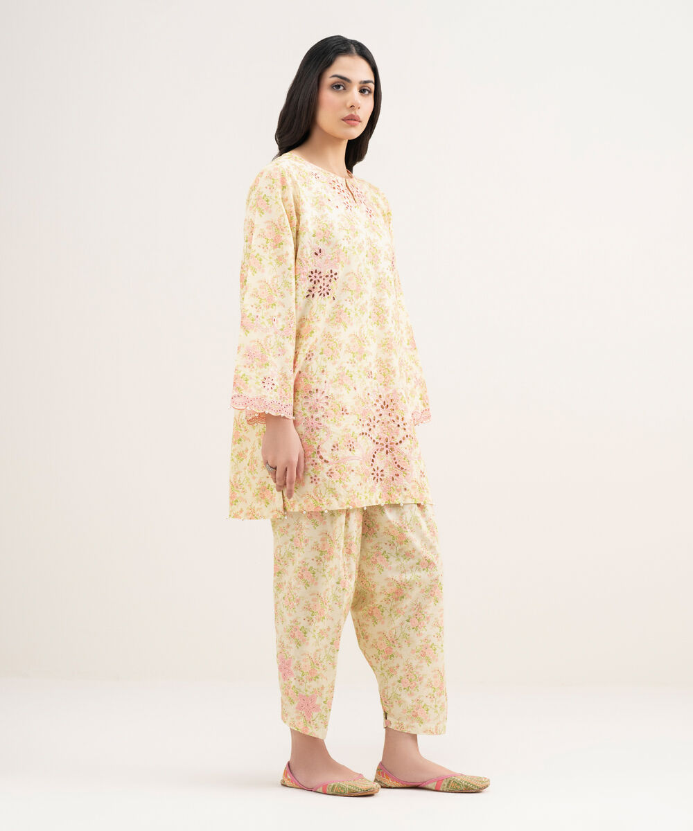 Women's RTW Zari Cotton Embroidered Yellow Straight Shirt