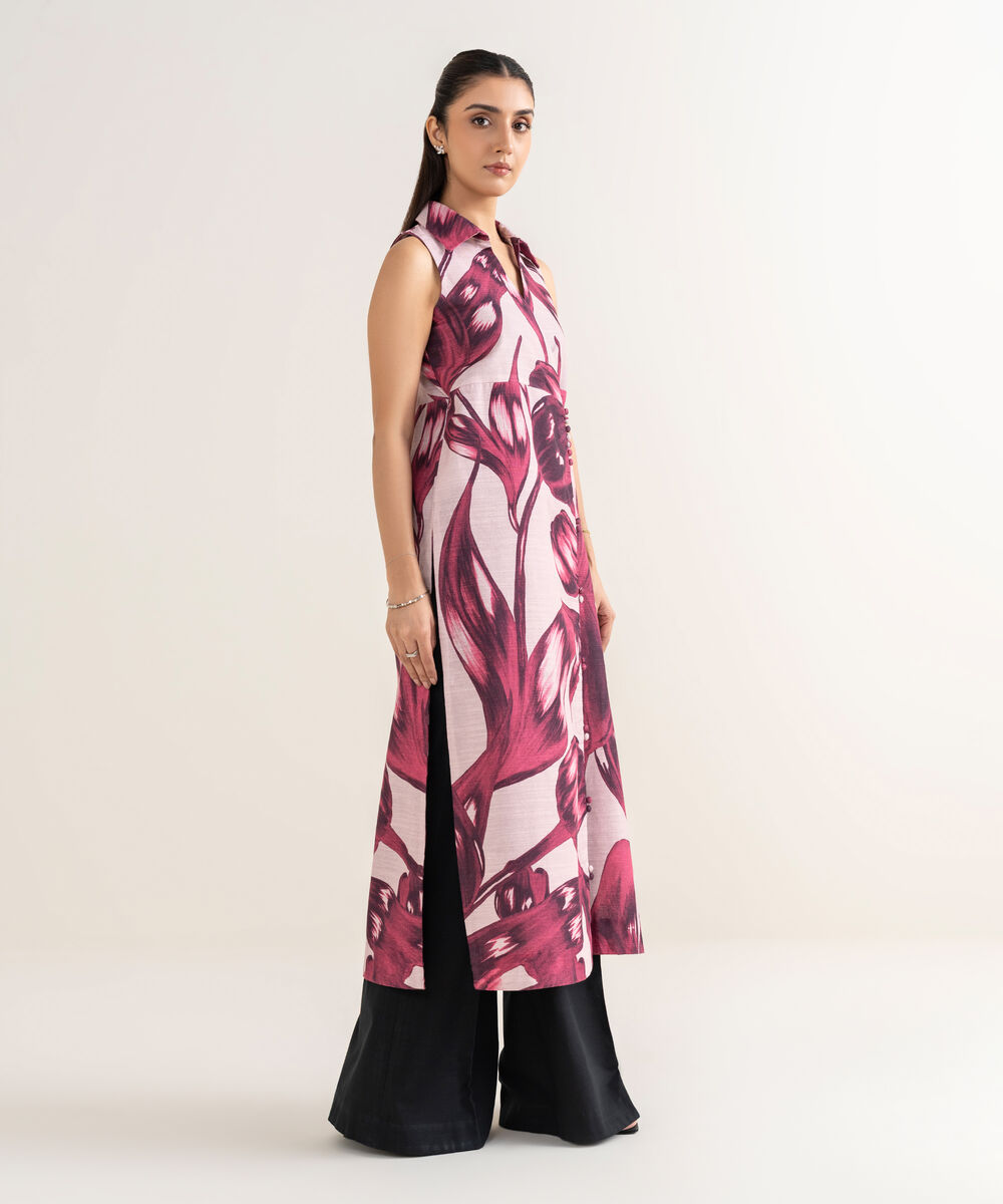 Women's Unstitched Khaddar Printed Pink Shirt