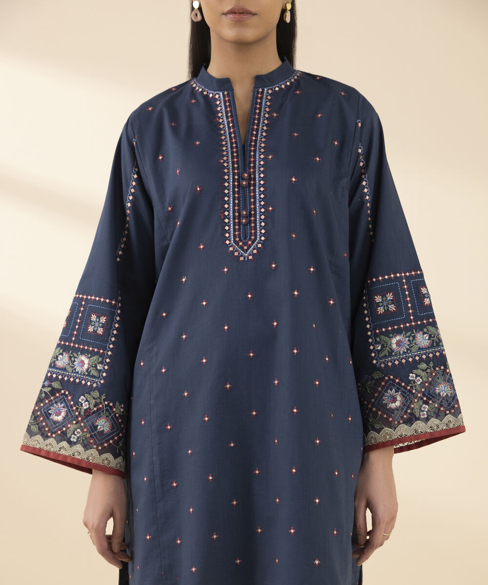 Unstitched Women's Blue Cross Hatch Shirt Dupatta