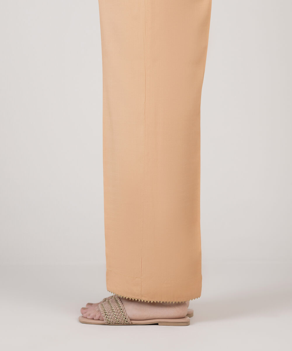 Women's RTW Viscose Raw Silk Solid Orange Straight Pants