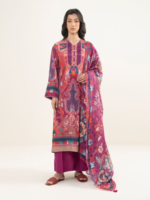 3 Piece - Printed Silk Suit
