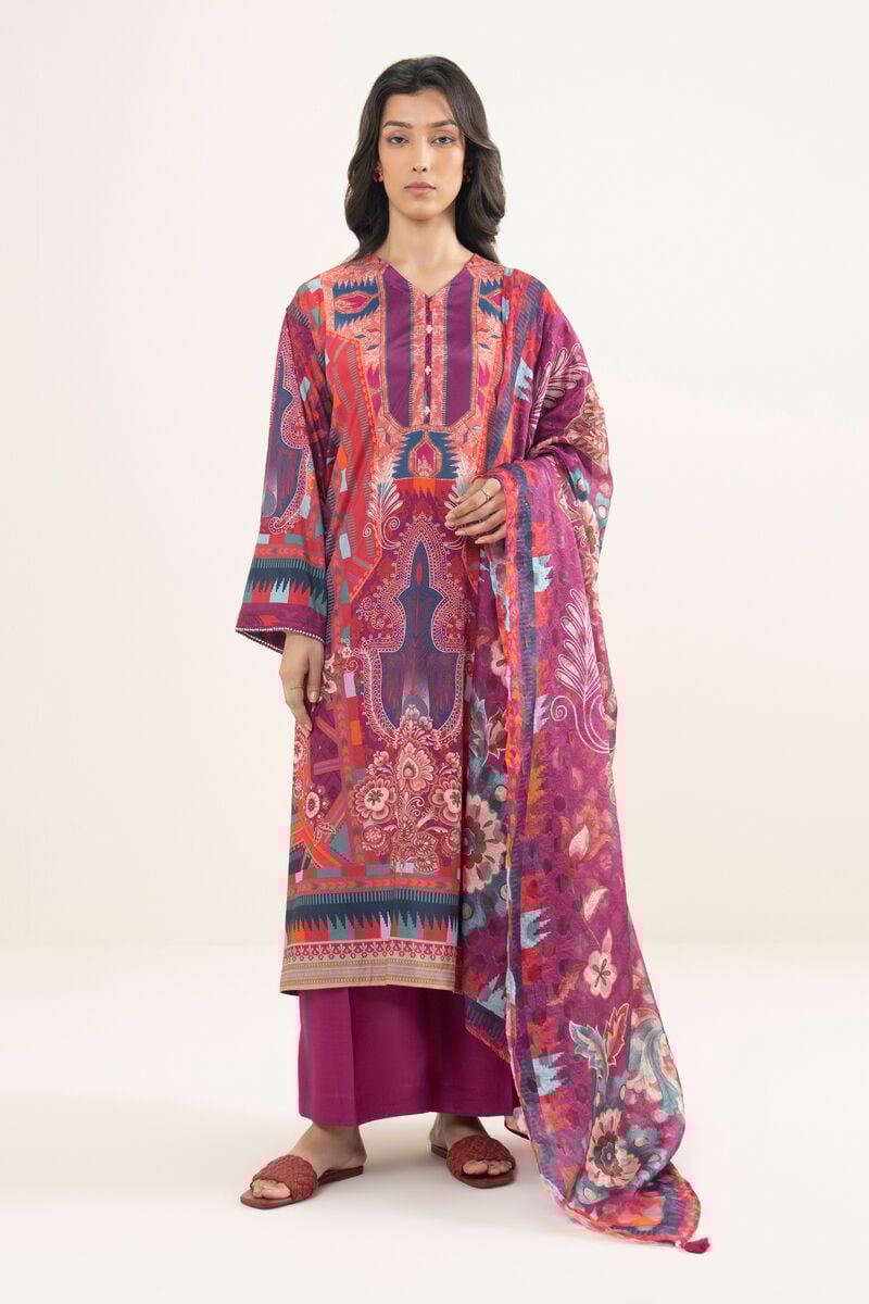 3 Piece - Printed Silk Suit