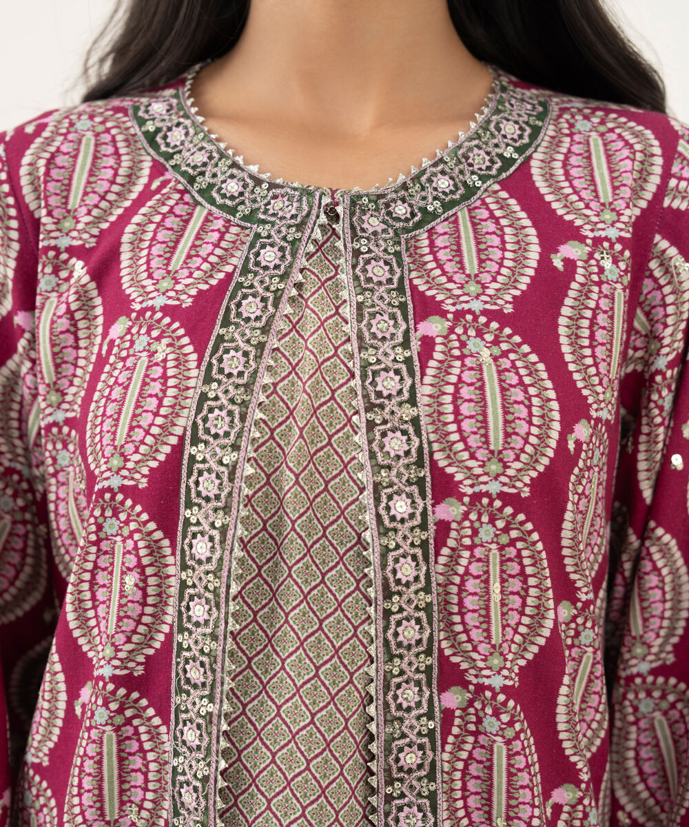 Women's RTW Textured Viscose Embroidered Pink 3 Piece Suit