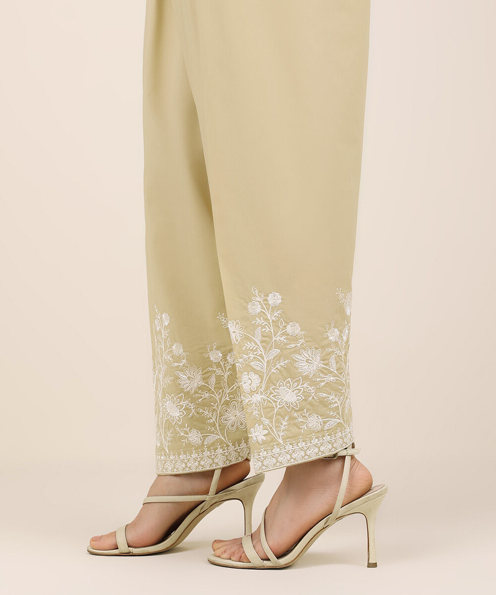 Women's RTW Cambric Beige Embroidered Shalwar