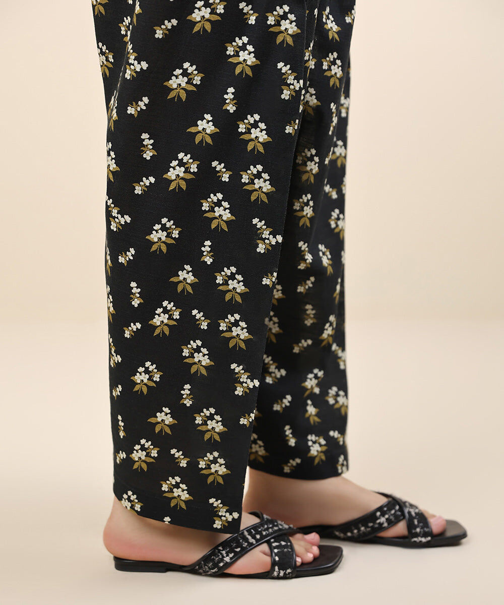 Women's Unstitched Khaddar Black Printed Trousers Fabric