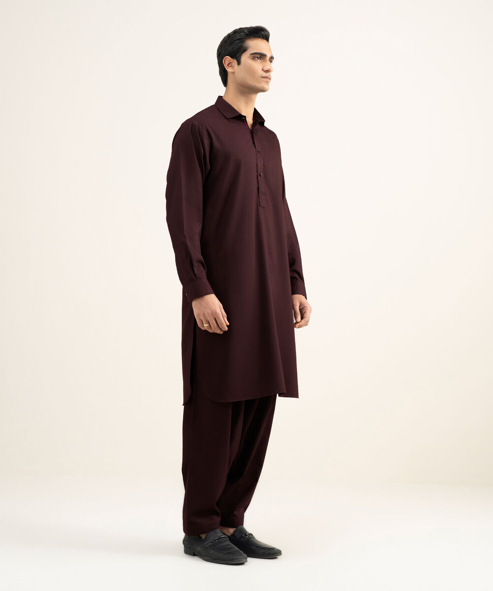 Men's Stitched Premium Blended Maroon Suit