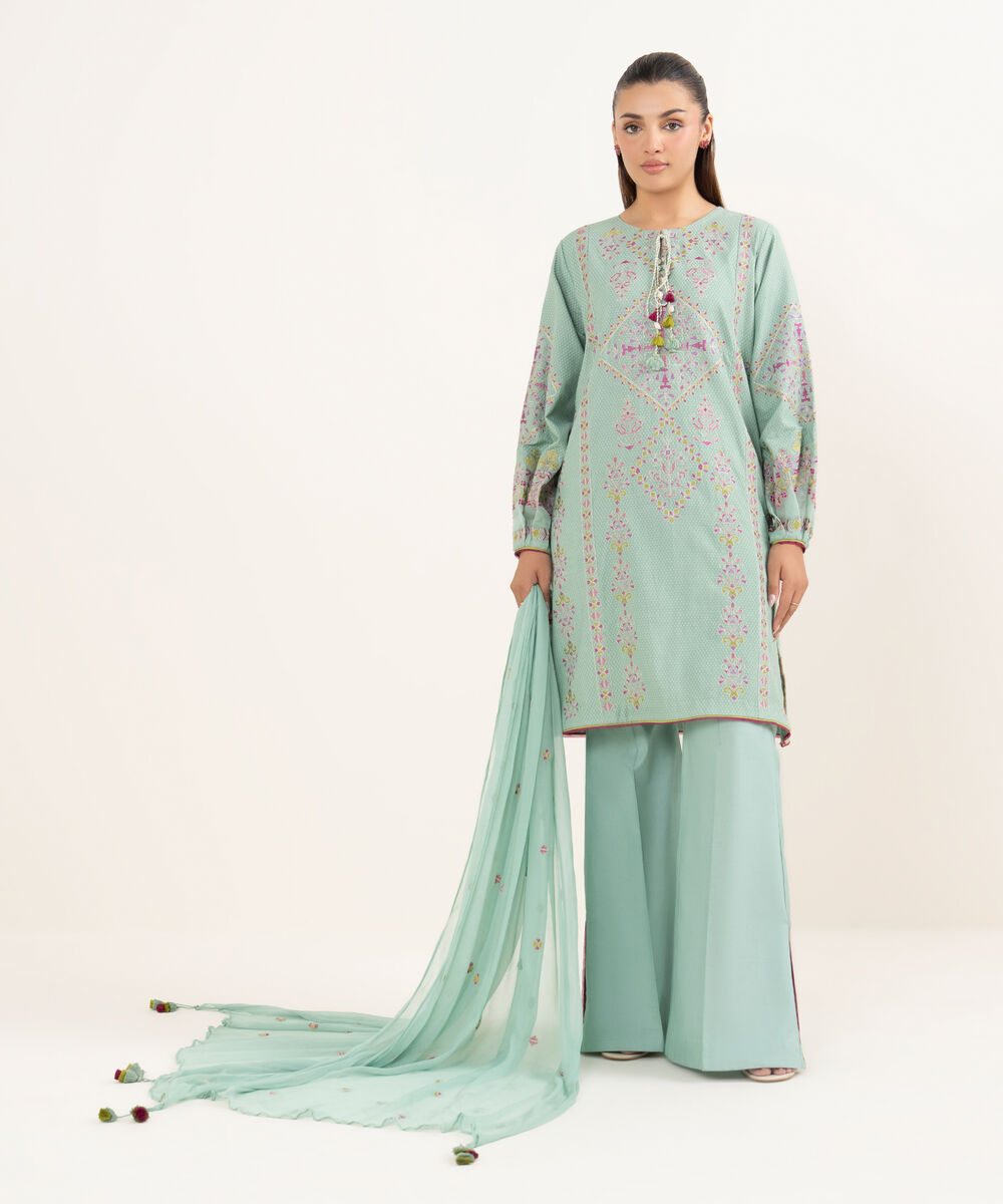 Women's Unstitched Dobby Dyed Three Piece Suit