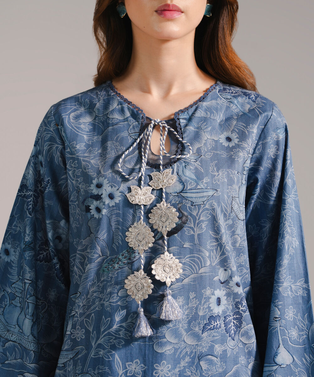 Women's RTW Leno Kara Embroidered A-Line Blue Shirt