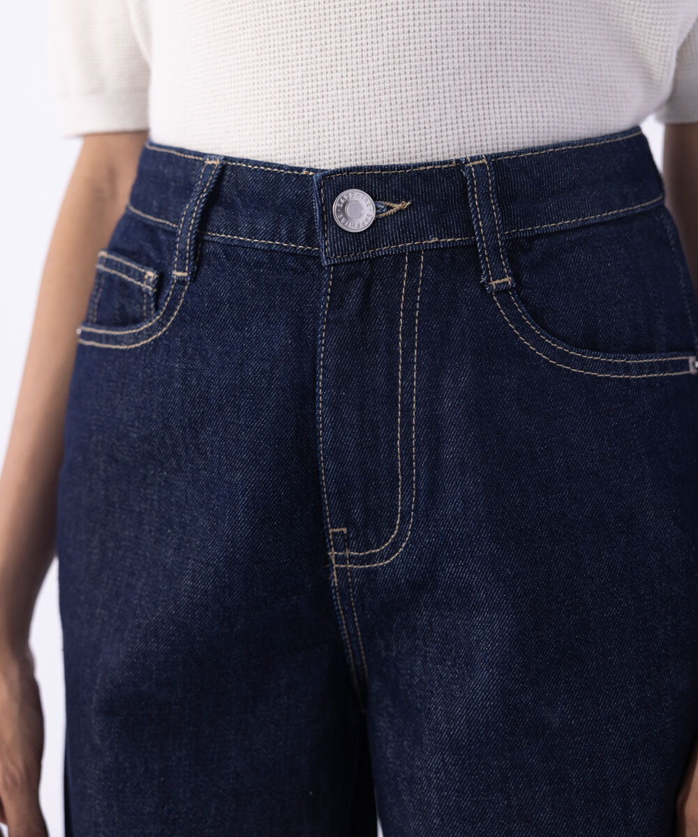 Woman - Blue Straight Fit Denim with Turn-Up Hem