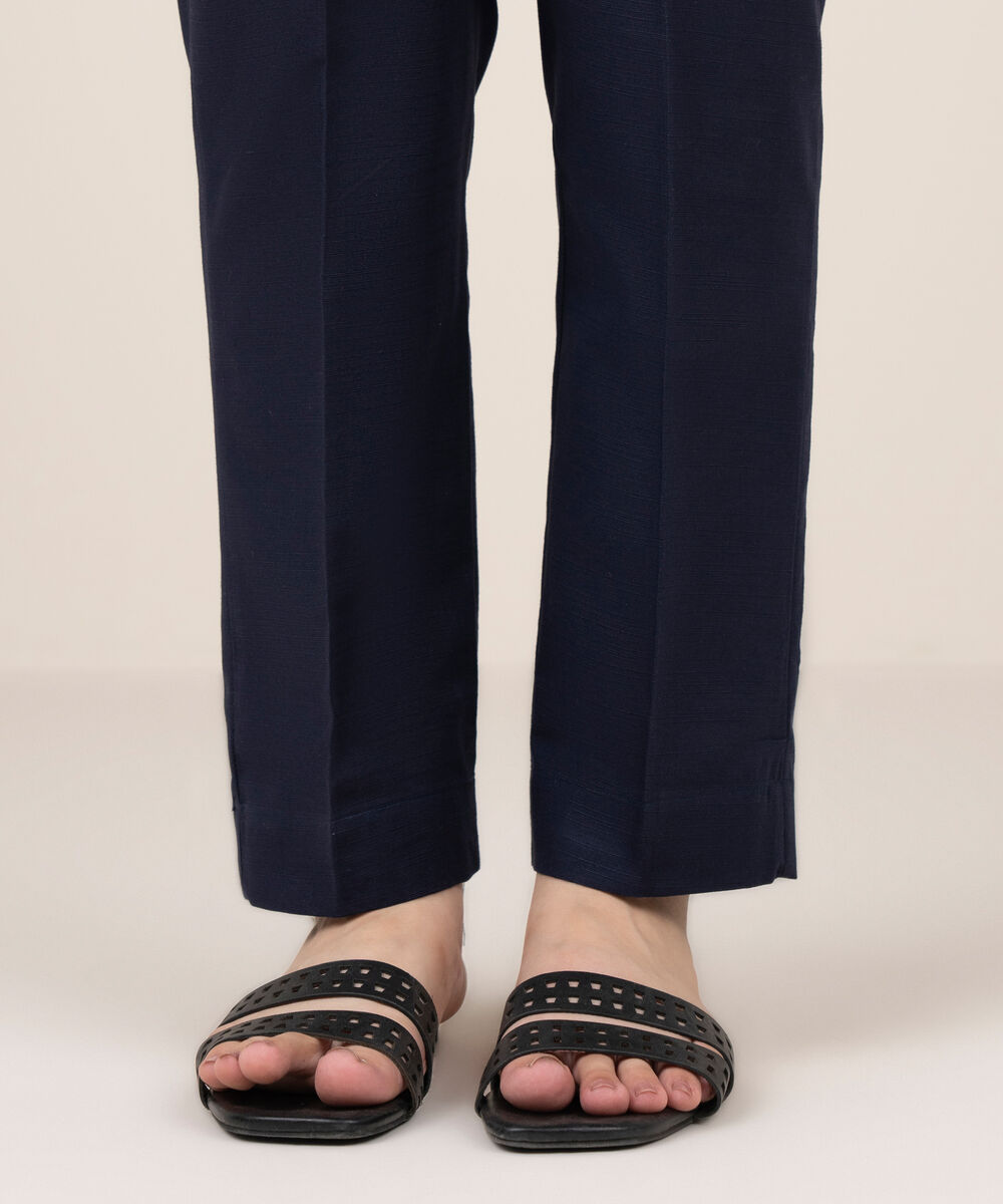Women's RTW Khaddar Solid Blue Straight Pants