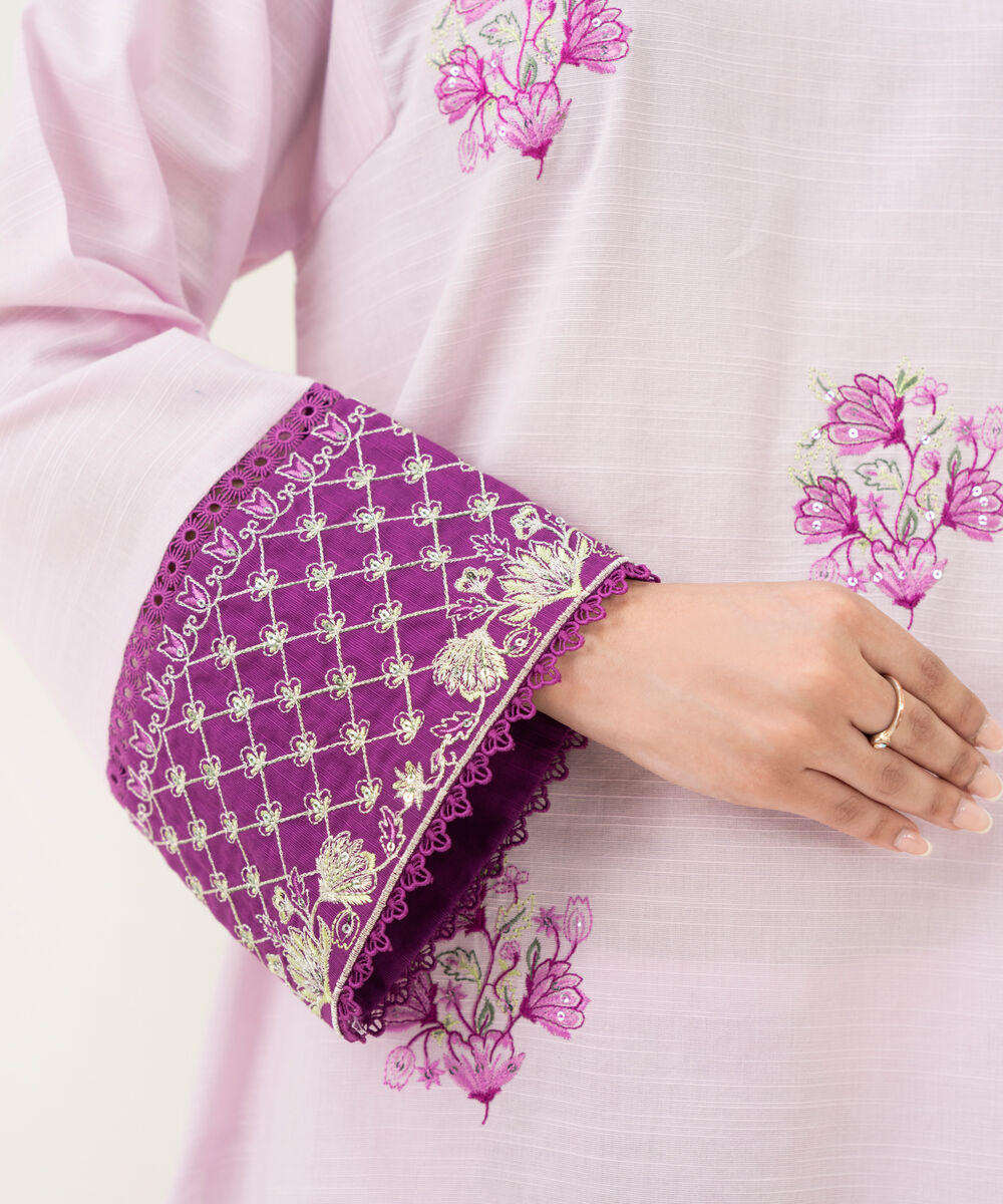 Women's RTW Cambric Purple Embroidered Boxy Shirt