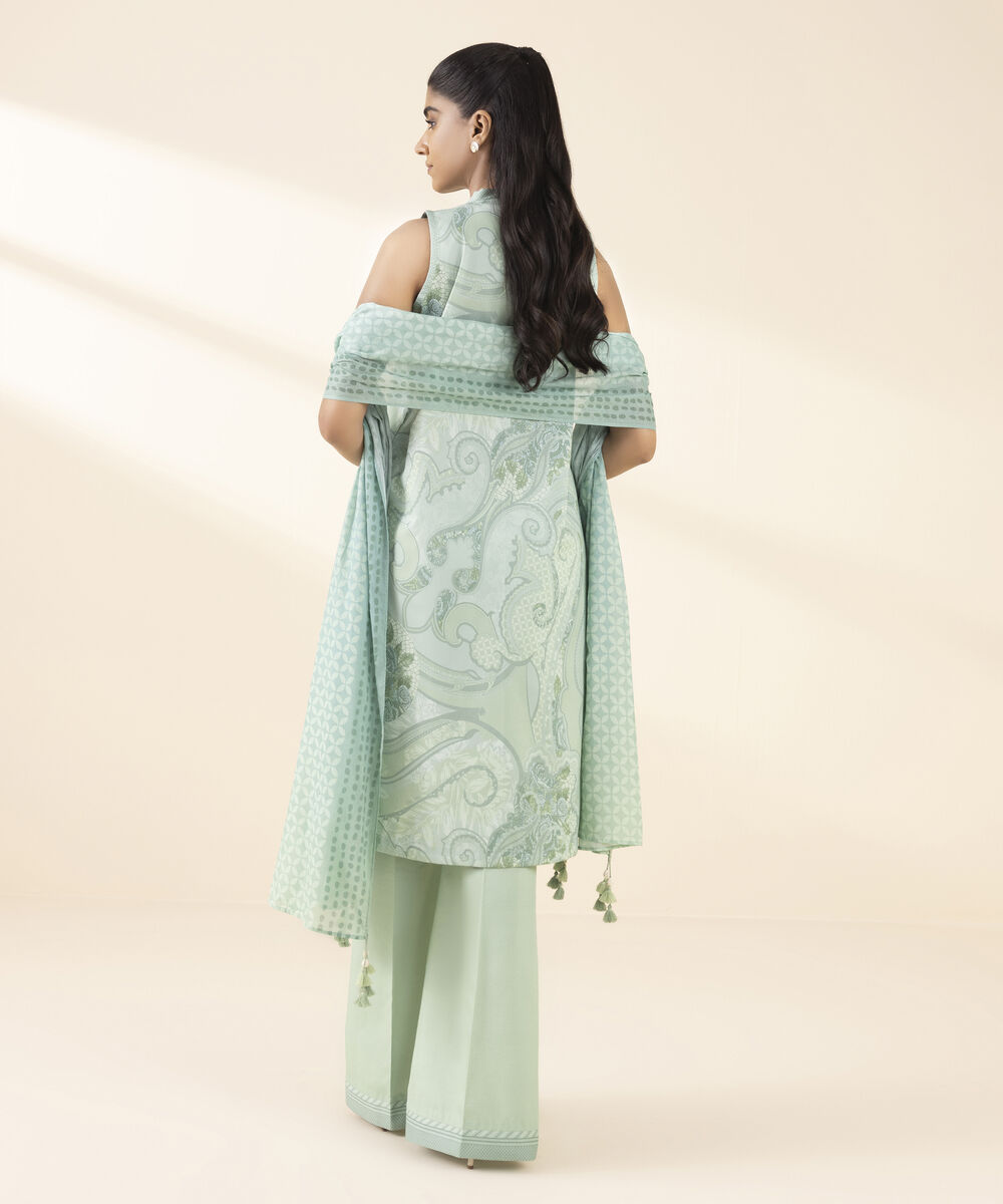 Unstitched Women's Green Lawn 3 Piece Suit