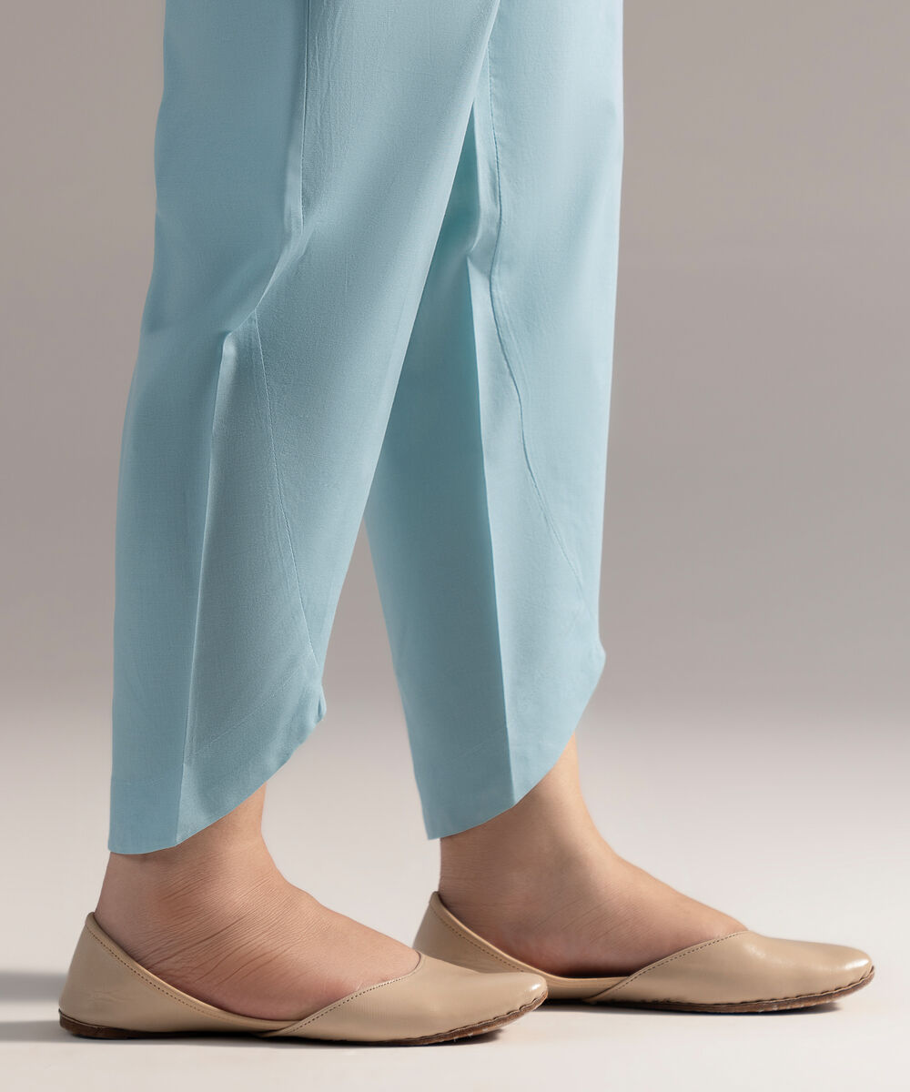 Women's RTW Cambric Solid Ice Blue Tulip Shalwar