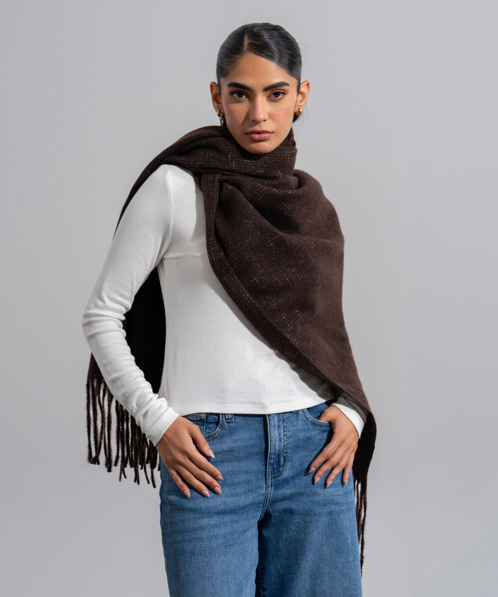 Women's Western Wear Brown Polyester Solid Woolen Scarf