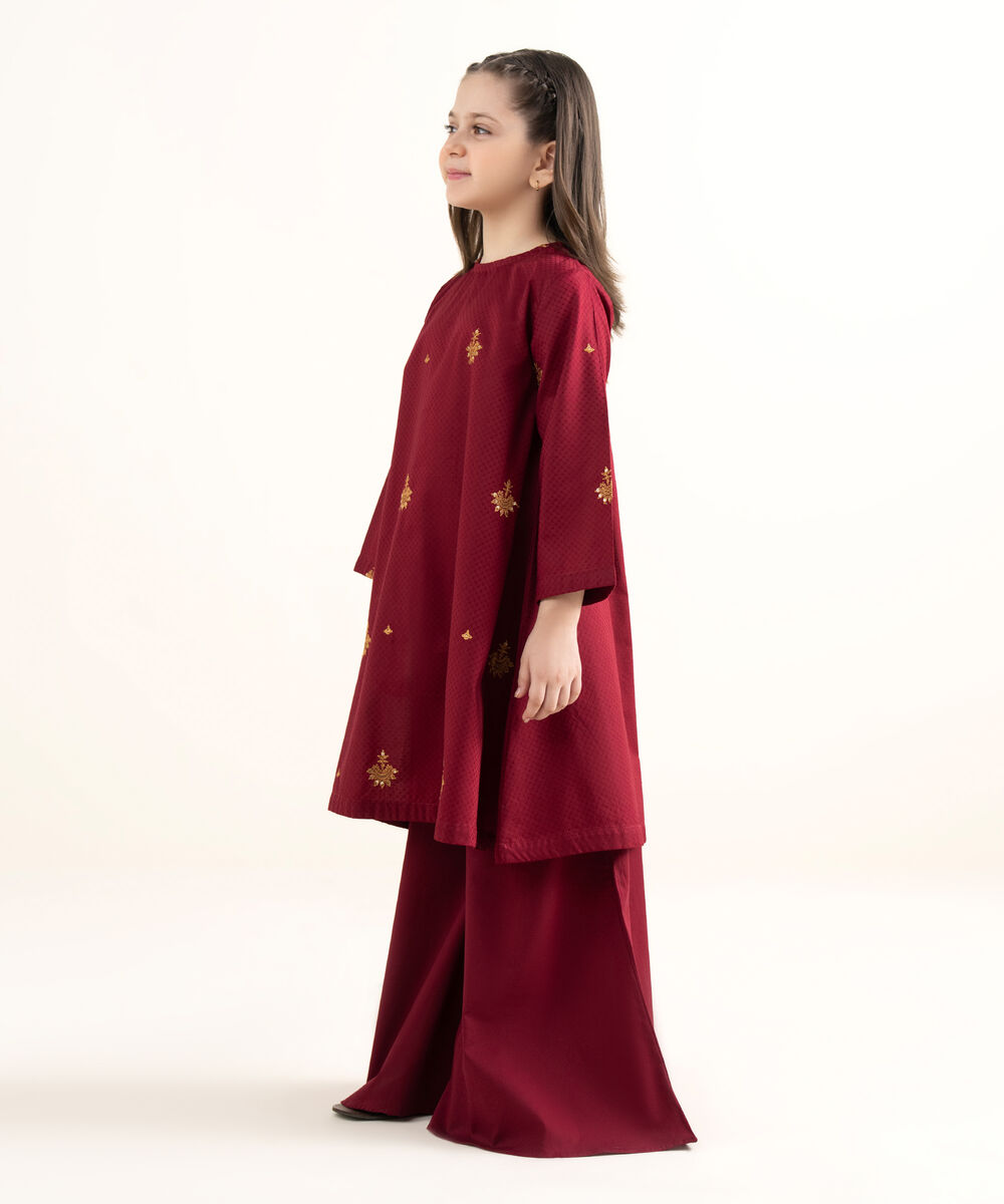 Girls Two Piece Embroidered Textured Lawn Suit