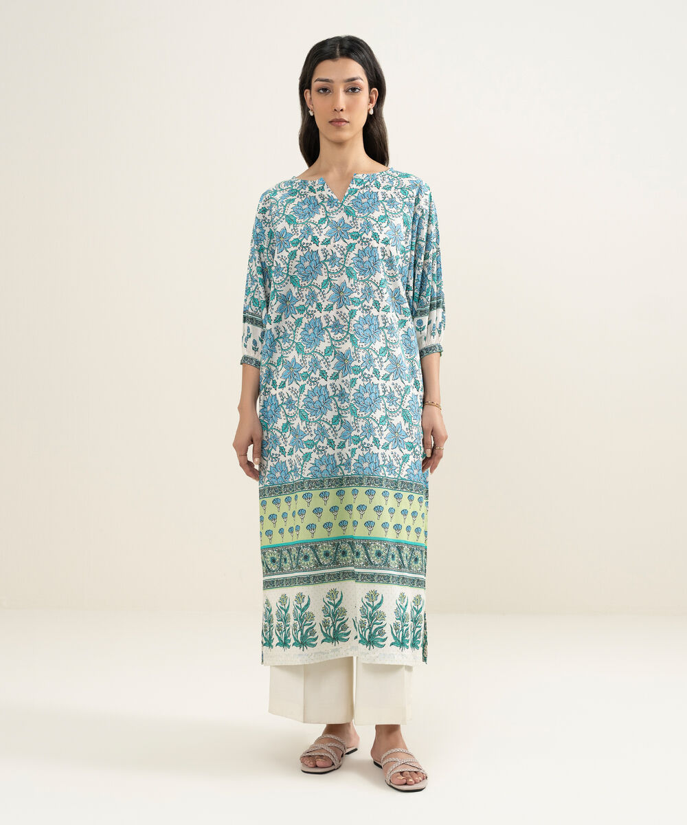 Women's RTW Lawn Printed Blue Dress Shirt