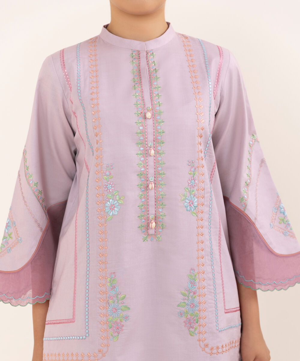 Women's Unstitched Cotton Embroidered Lilac Two Piece Suit